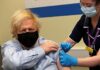 Boris Johnson, the Prime Minister of the United Kingdom, receives the first dose of the AstraZeneca COVID-19 vaccine.