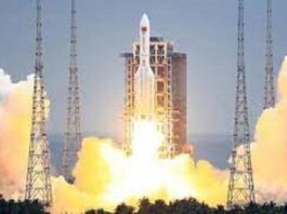 Over the Indian Ocean, a segment of a Chinese rocket disintegrates