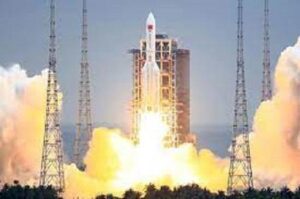 Over the Indian Ocean, a segment of a Chinese rocket disintegrates