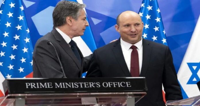 PM (1) Maskless Talks, Israeli Prime Minister, Naftali Bennett, Tests Covid Positive