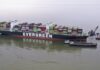 Crowds with binoculars and folding chairs are drawn to a massive ship stranded off the coast of the United States