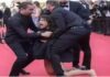 "Stop Raping Us", A Topless Ukrainian Woman Protests, The Cannes Red Carpet, color schemes of the Ukrainian flag, Ukrainian President, Volodymyr Zelensky, Tilda Swinton, Idris Elba