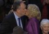 Jill Biden offers Kamala Harris' husband a kiss during a significant moment in the "Smooch of Union"